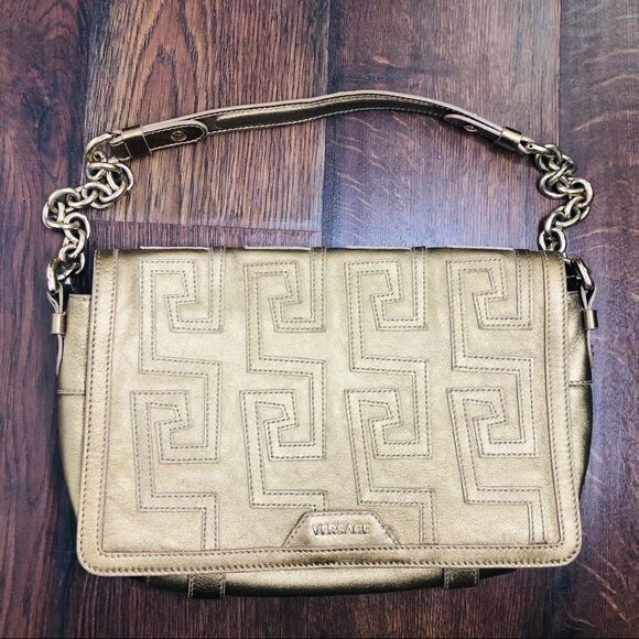 Versace Greca Quilted Gold Flap Chain Bag Rare Embroider Purse Evening - Picture 1 of 10